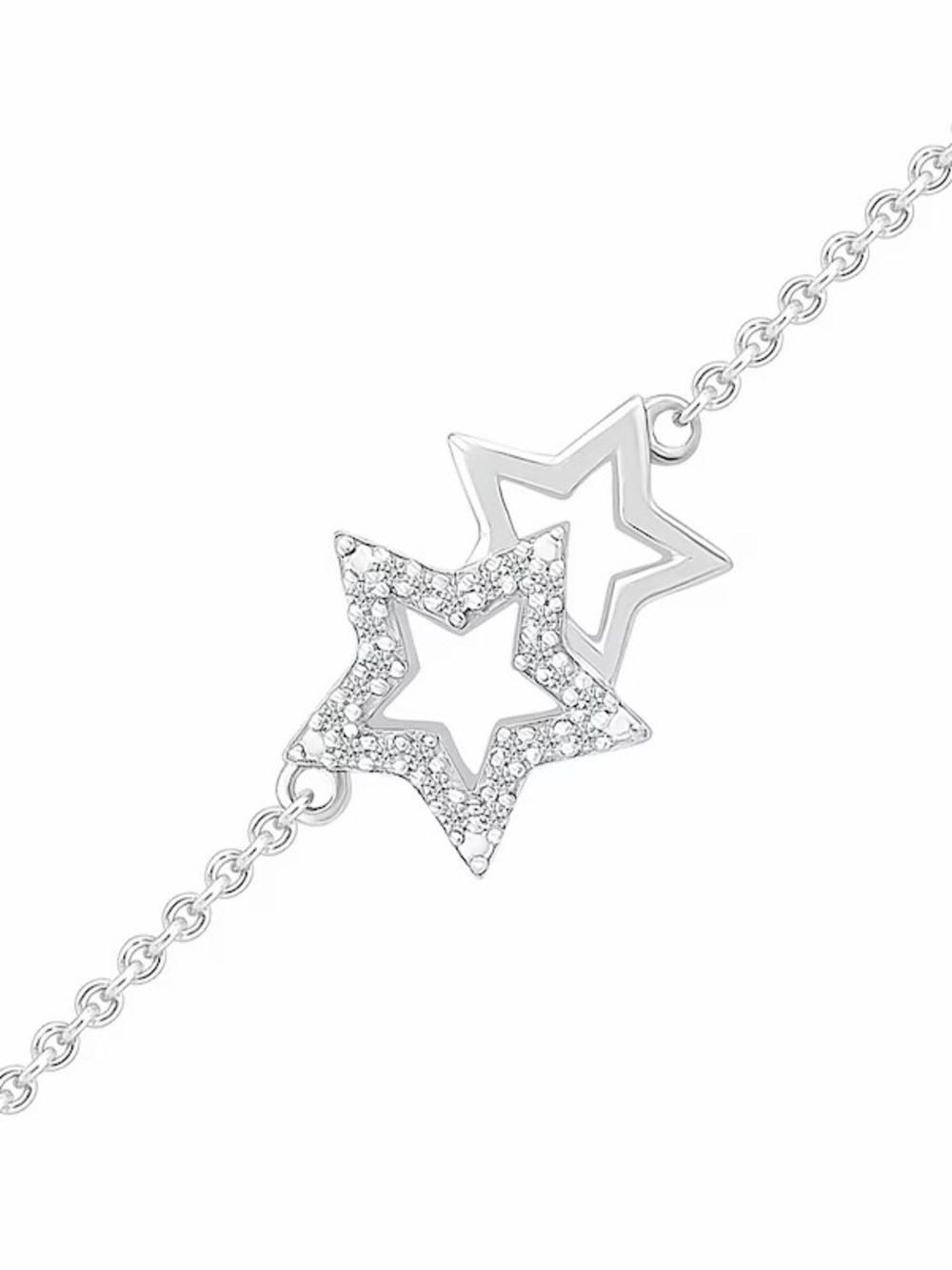 Diamond Double Star Anklet in Sterling Silver - 10"